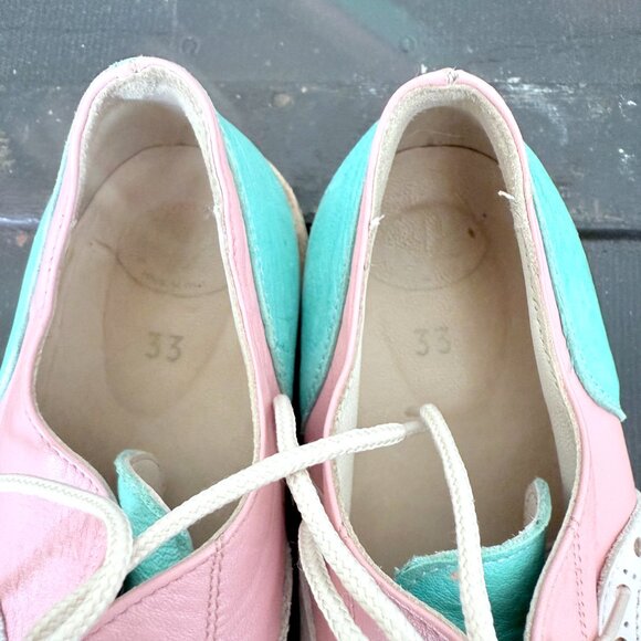 Kids Multicolor Wingtip Oxford Shoes Size 33 | Pastel Pink Blue & White Retro - Picture 6 of 6